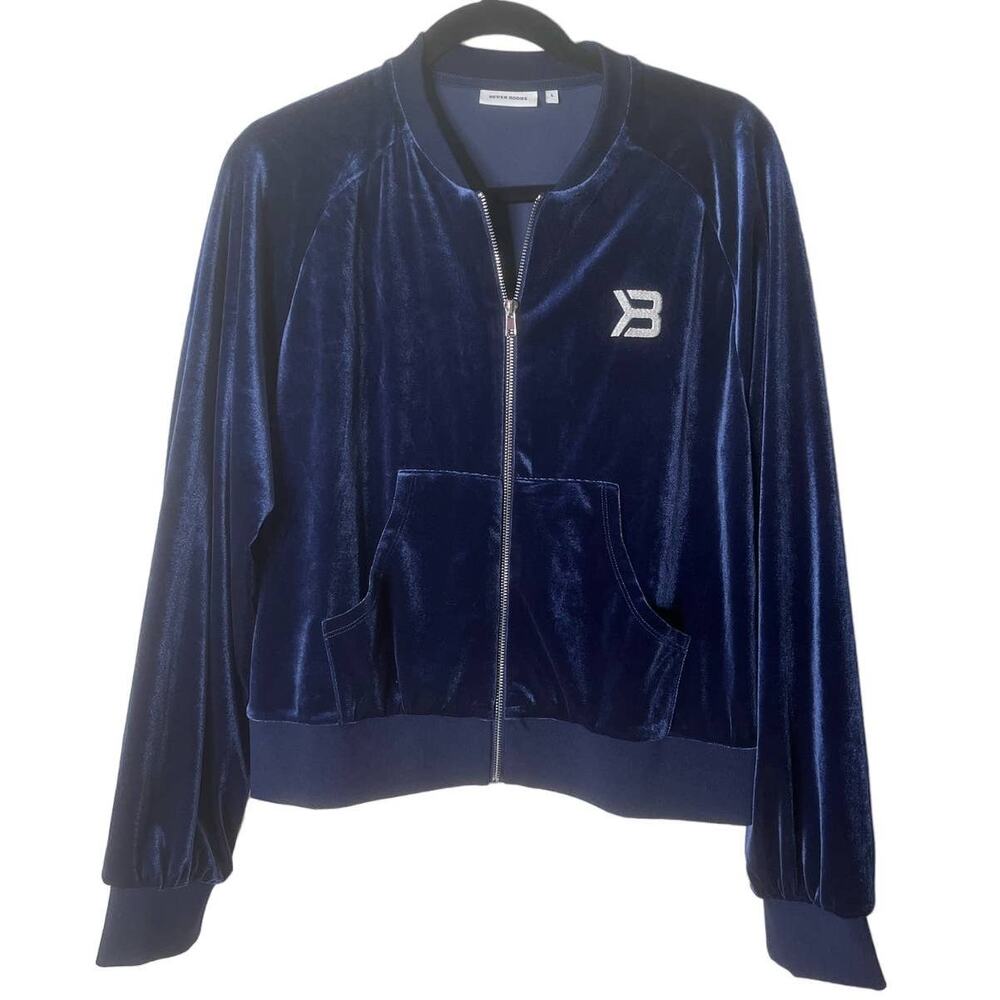 Better Bodies Navy Blue Velour Bowery Zip Front Track Jacket Large - Picture 1 of 5